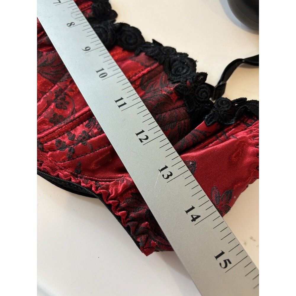 Vintage Intimate attitude Red Satin Bra 38C Barcade Vamp 80s Lingerie Gothic vtg - Picture 12 of 14